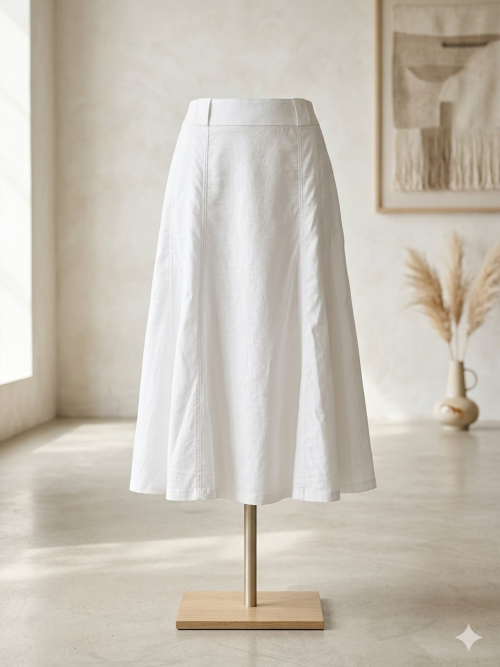 Renuar White Flared Midi Skirt